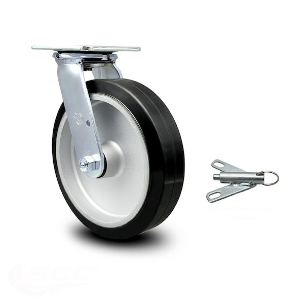 8 Inch Rubber on Aluminum Swivel Caster with Ball Bearing and Swivel Lock SCC